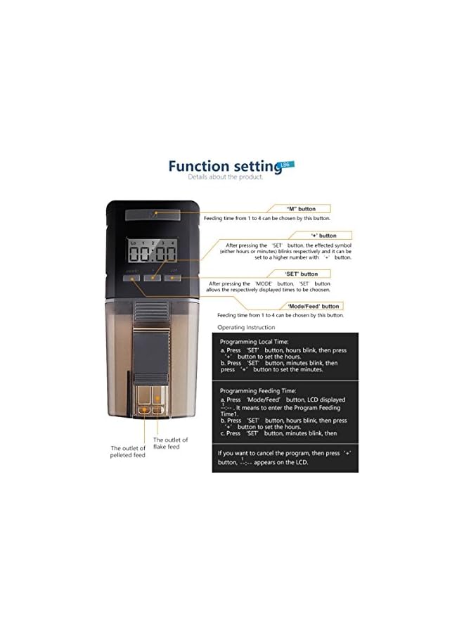 Aquarium Fish Feeder, 0.175L Capacity, Plastic, Timer, Suitable for Pelleted, Particle, Flake Feeds - Image 4